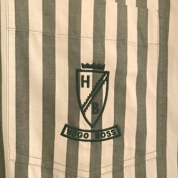 BOSS Large Gray Beige Striped Shirt - Picture 4 of 6